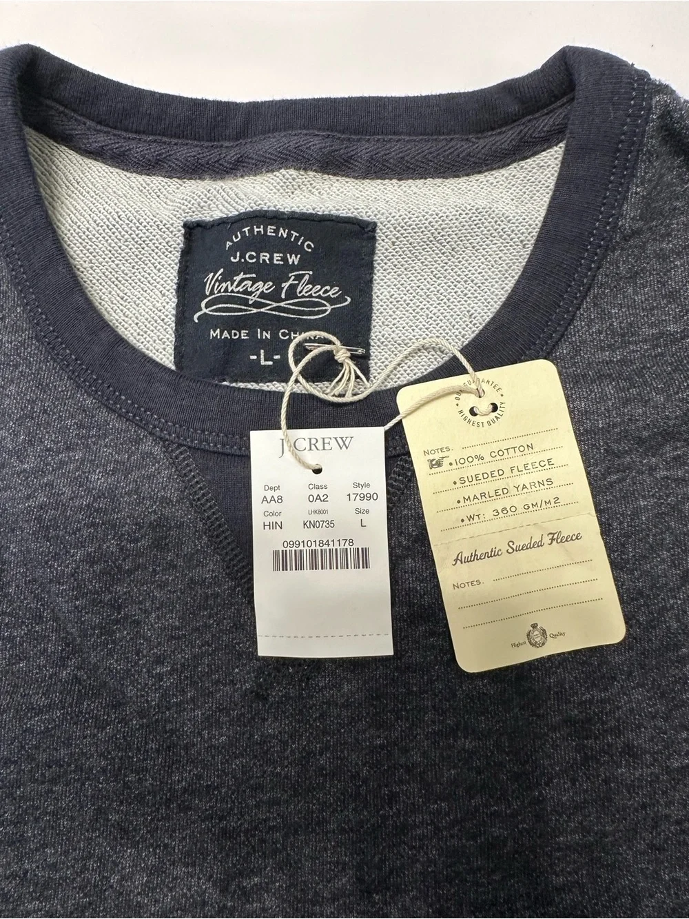 J. Crew Men’s Vintage Spring 2010 Crewneck Sueded Heather Dark Indigo Fleece